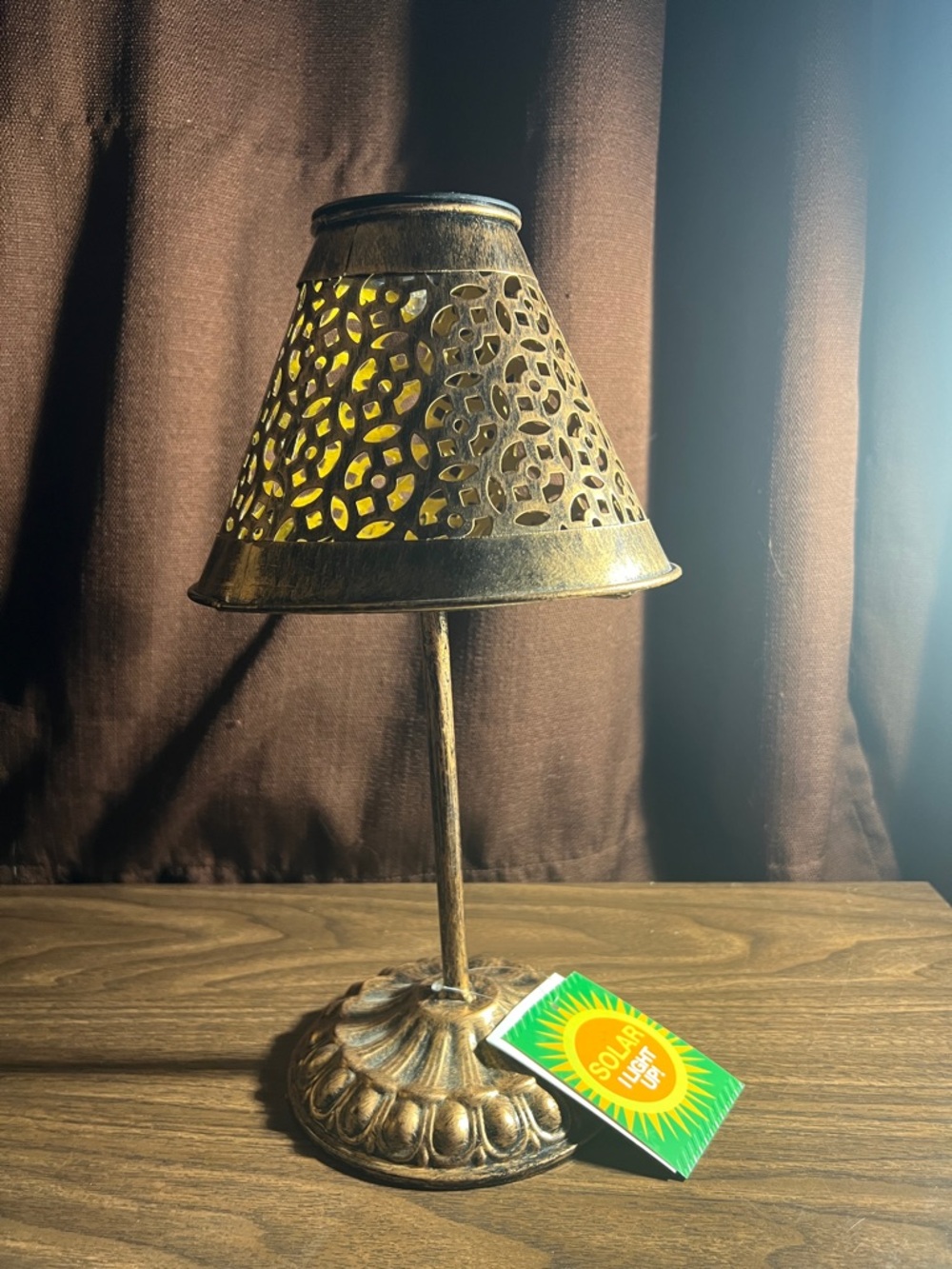 Solar Antique Brass Cutout Metal Table Lamp - Brown